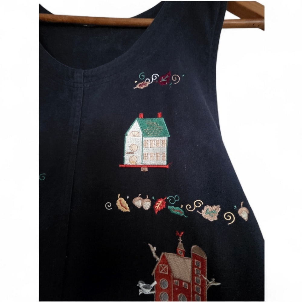 Vintage Cottage Cove Embroidered Overall Dress